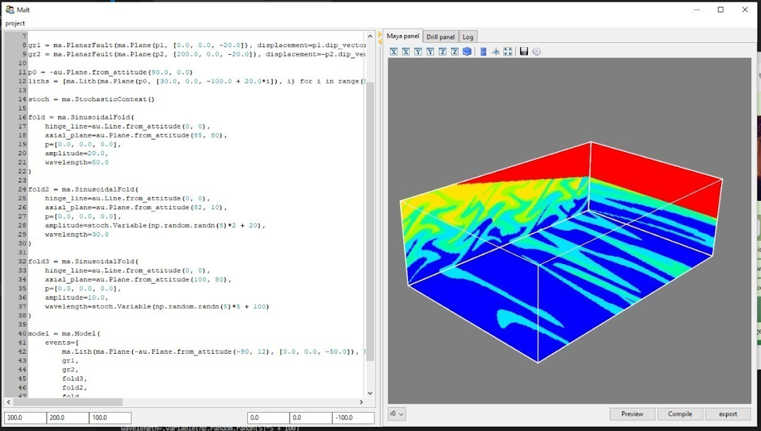 Malt — the desktop Python forward-geological-modelling library, with its 3D block